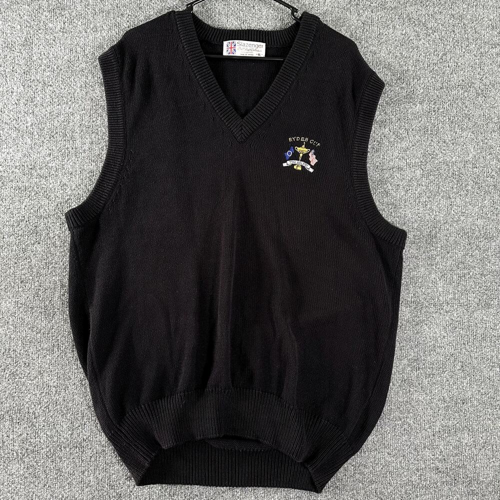 Slazenger Ryder Cup The Belfry Golf Sweater Vest Mens XL Black 100% Cotton VNeck